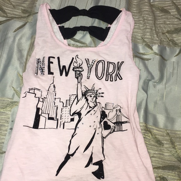 Justice “New York” light pink tank,2 bows on back. - Picture 2 of 4